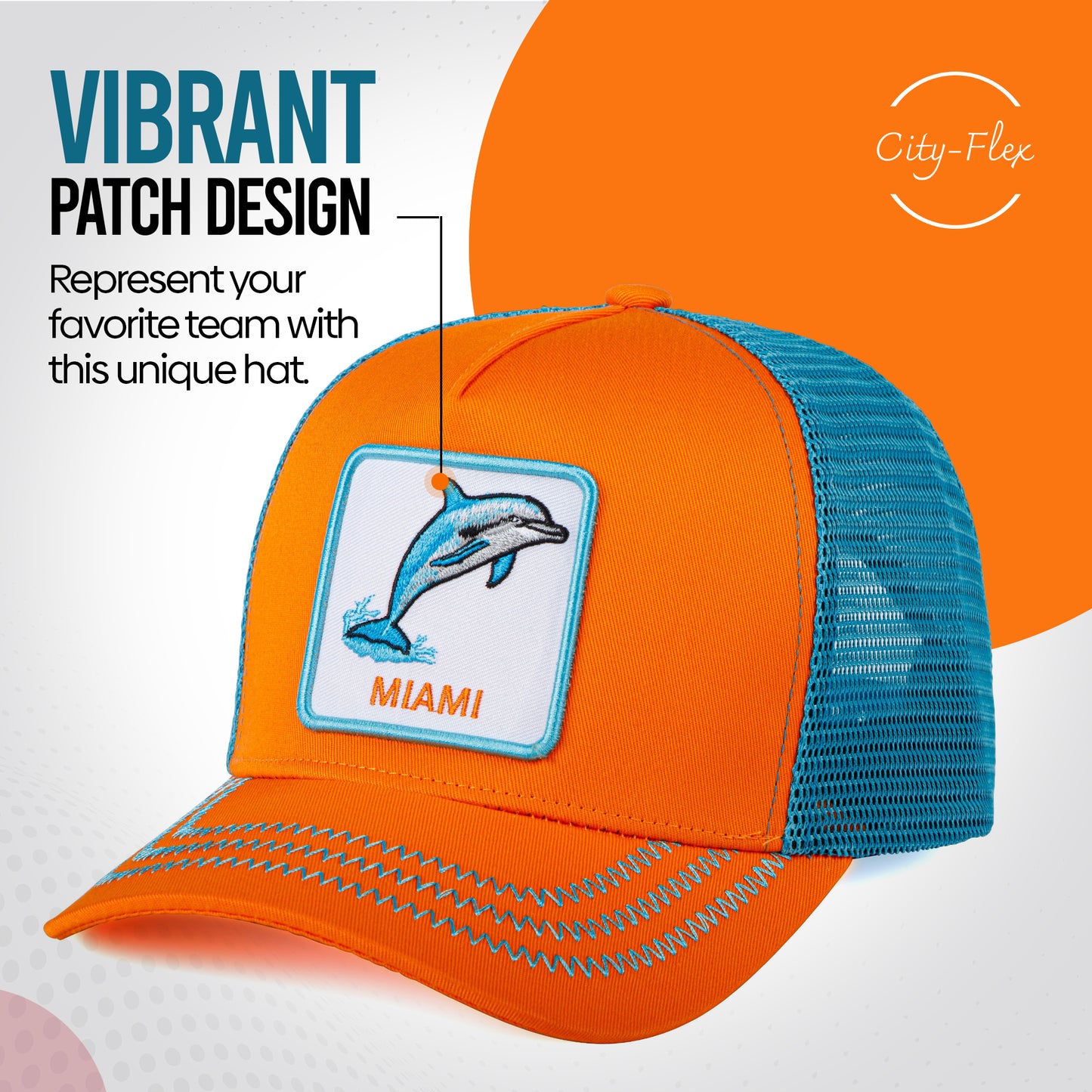 Miami Football - Baseball Cap - Patch Netted Snapback Adjustable Trucker Hat