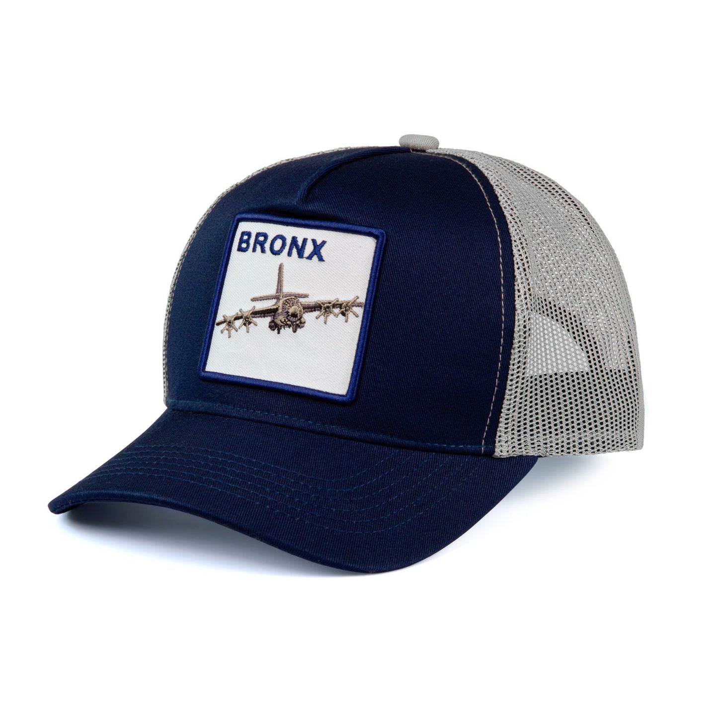 New York Y Baseball Cap - Patch Netted Snapback Adjustable Trucker Hat (Navy/Grey - Bronx)