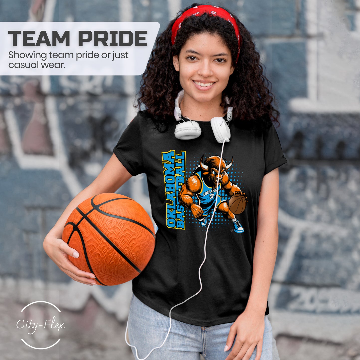 Oklahoma City Black Basketball Fan Mascot T-Shirt