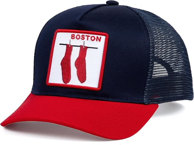 Boston Baseball Cap - Patch Netted Snapback Adjustable Trucker Hat