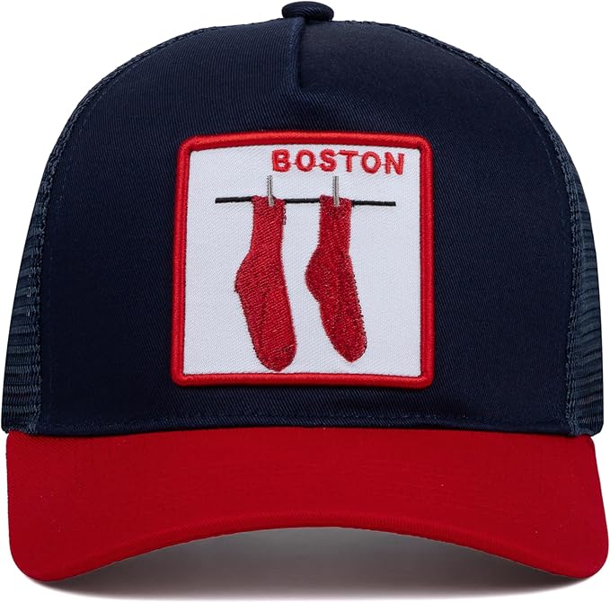 Boston Baseball Cap - Patch Netted Snapback Adjustable Trucker Hat