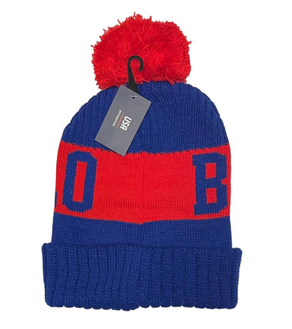 Buffalo Knit Pom Pom Beanie Hat Blue/Red