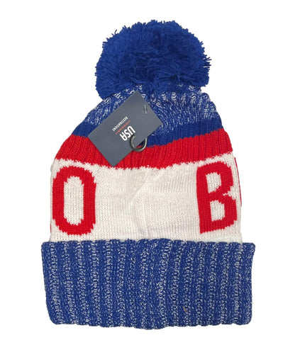 Buffalo Knit Pom Pom Beanie Hat Blue/White