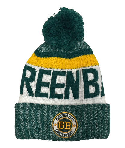 Green Bay Knit Pom Pom Beanie Hat Green/White