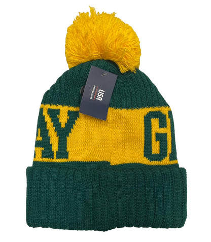 Green Bay Knit Pom Pom Beanie Hat Green/Yellow