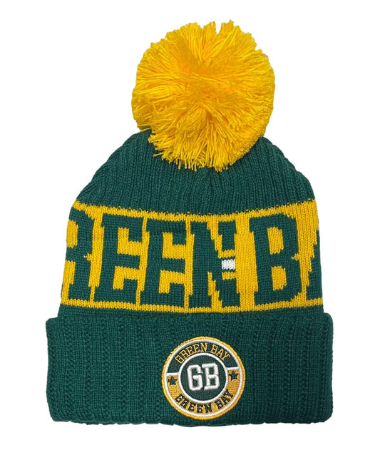 Green Bay Knit Pom Pom Beanie Hat Green/Yellow