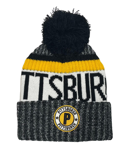 Pittsburgh Knit Pom Pom Beanie Hat Black/White