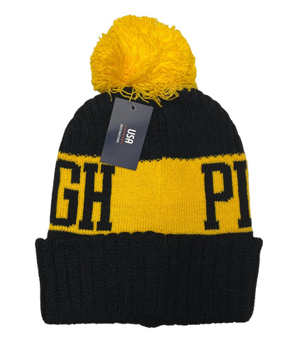 Pittsburgh Knit Pom Pom Beanie Hat Black/Yellow