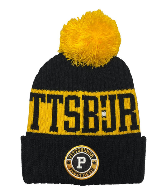 Pittsburgh Knit Pom Pom Beanie Hat Black/Yellow